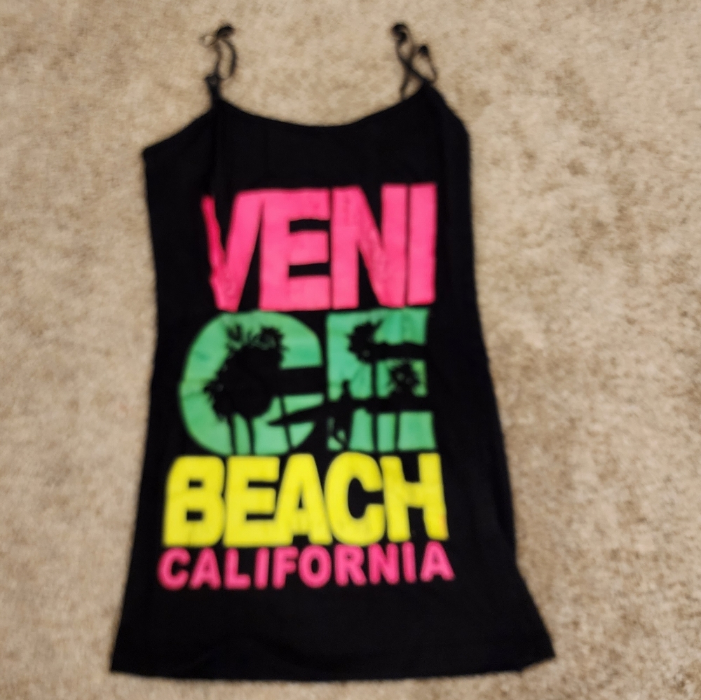 Venice Beach California neon black tank top small graphic